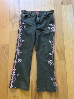 Azita embroidered and bedazzled jeans size 6 brown washed denim